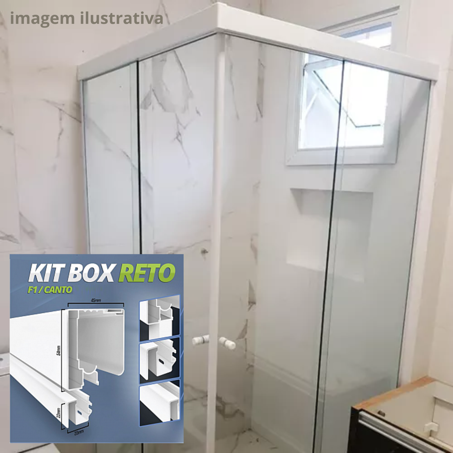 C1Q - Kit box canto trilho reto para banheiro - Bogoni Alumínios